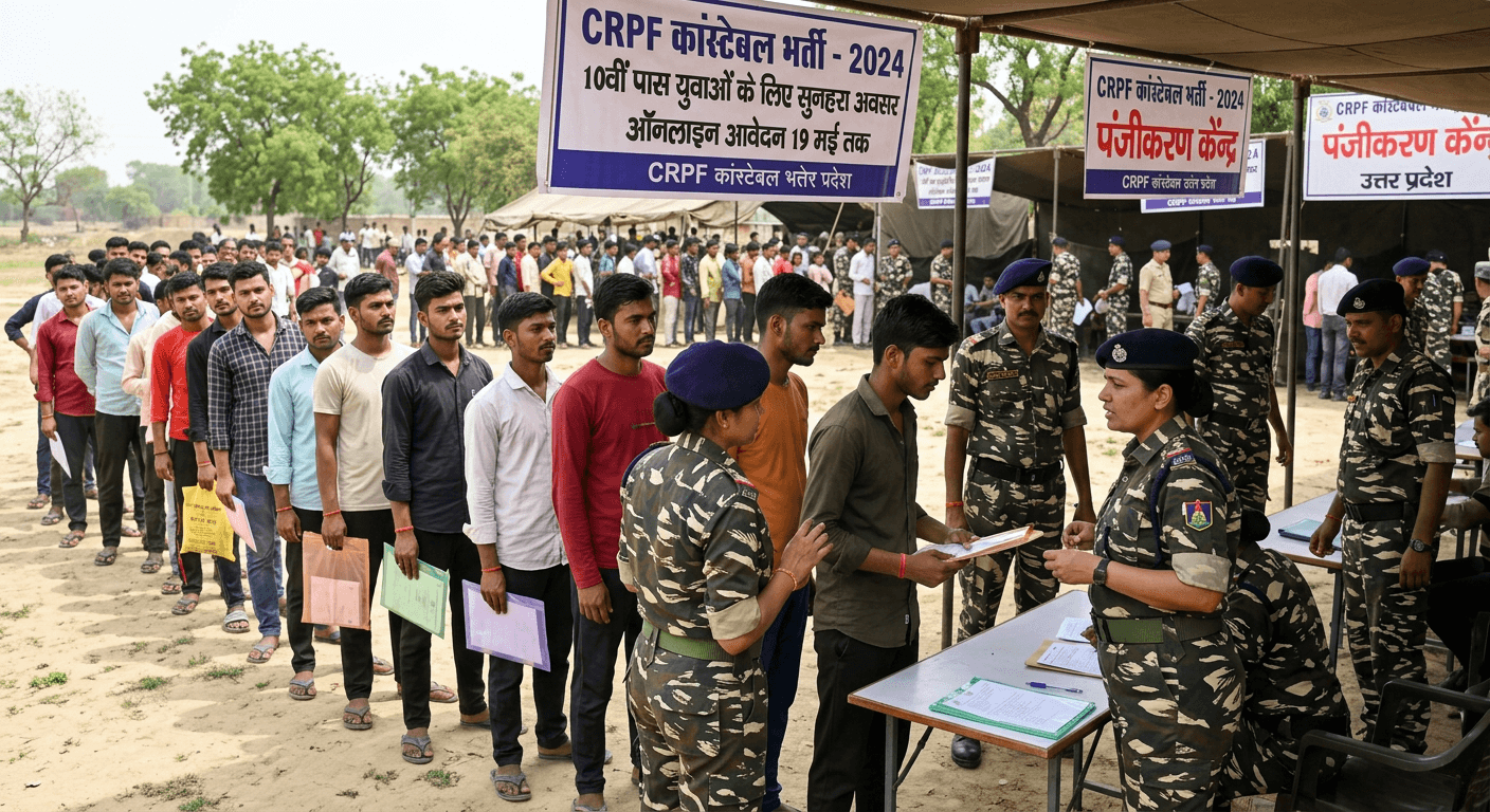 CRPF में 9195 कांस्टेबल भर्ती: 19 मई तक ऑनलाइन आवेदन, 10वीं पास युवाओं के लिए बड़ा मौका देशभर में निकली बड़ी सरकारी भर्ती, यूपी के लाखों युवा कर सकेंगे अप्लाई