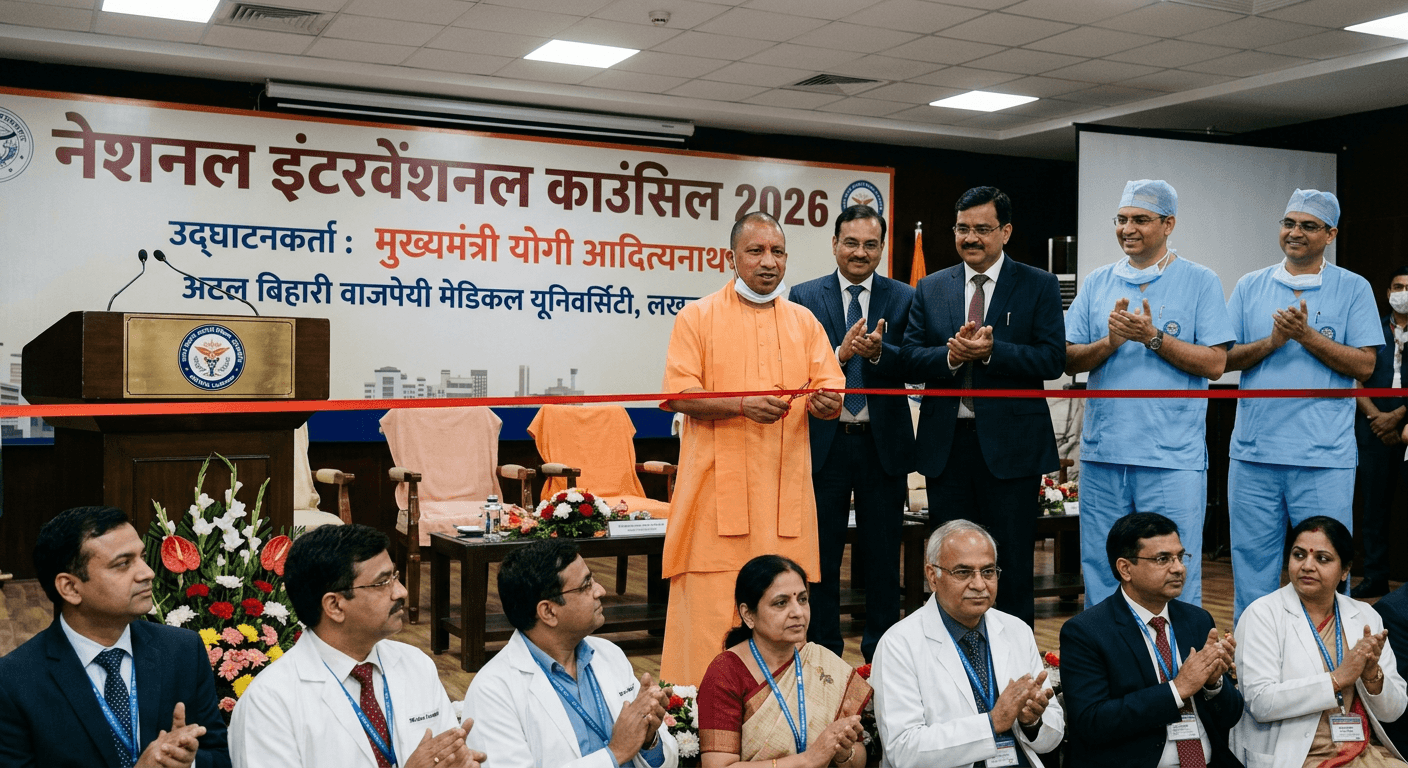 सीएम योगी ने नेशनल इंटरवेंशनल काउंसिल 2026 का उद्घाटन किया: लखनऊ के अटल बिहारी वाजपेयी मेडिकल यूनिवर्सिटी में आयोजित कार्यक्रम में सीएम ने प्रिवेंटिव हेल्थकेयर पर जोर दिया। देश-विदेश के कार्डियोलॉजी विशेषज्ञ शामिल हुए।