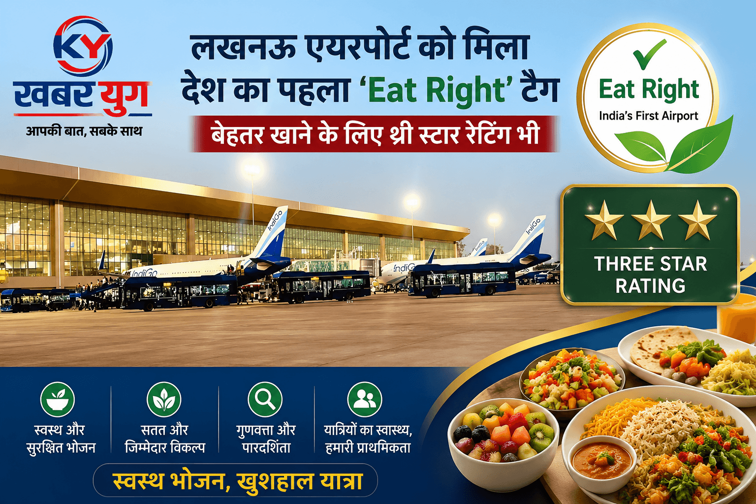 लखनऊ एयरपोर्ट को मिला देश का पहला 'Eat Right' टैग, बेहतर खाने के लिए थ्री स्टार रेटिंग भी