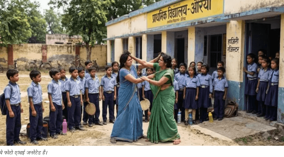 UP का प्राथमिक स्कूल बना अखाड़ा, औरैया में अटेंडेंस के लिए महिला शिक्षामित्र व सहायक अध्यापक में जमकर मारपीट