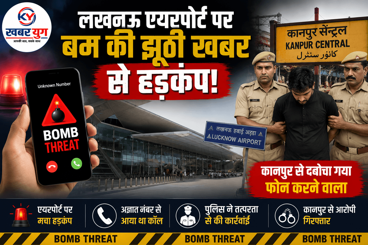 लखनऊ एयरपोर्ट पर बम की झूठी खबर से हड़कंप, कानपुर से दबोचा गया फोन करने वाला